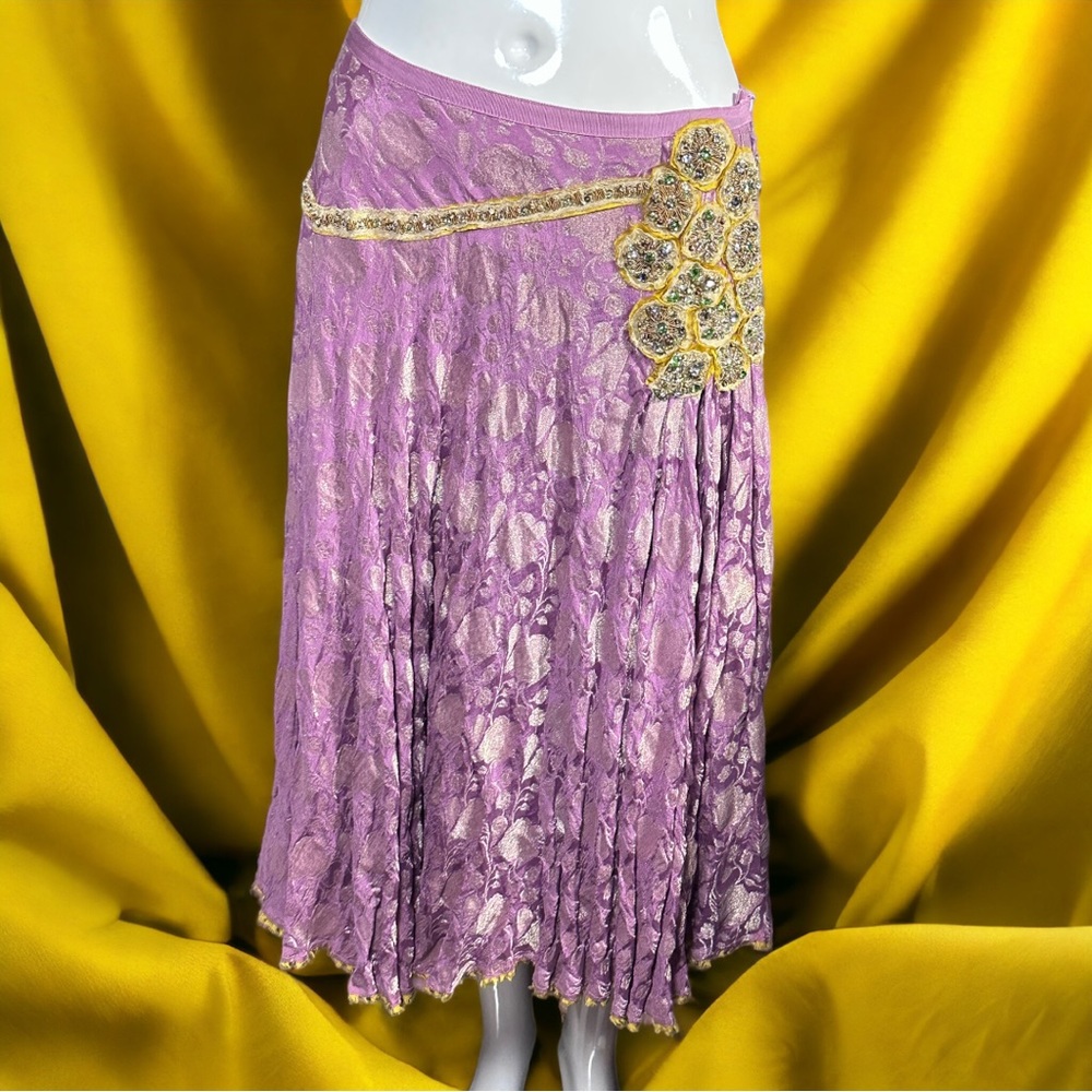 STUNNING EASTON PEARSON SWAROVSKI CRYSTALS FLORAL EMBELLISHED SILK SKIRT (SZ 8)